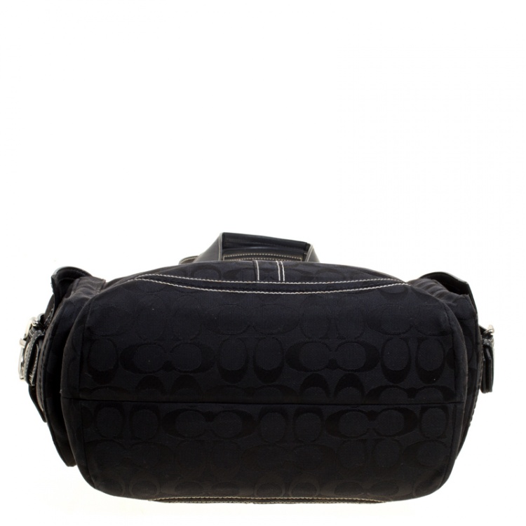 Pre Owned Coach Black Signature Canvas Tote