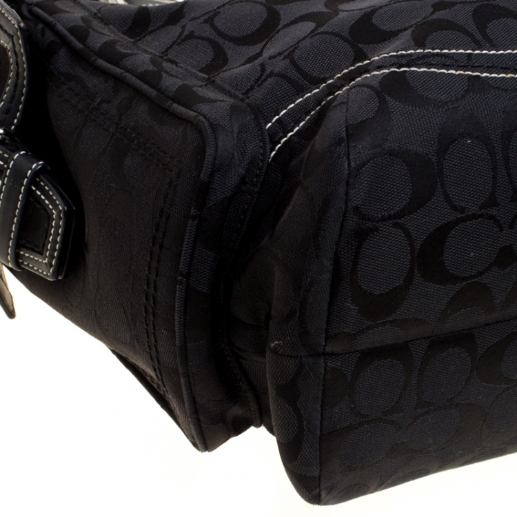 Pre Owned Coach Black Signature Canvas Tote
