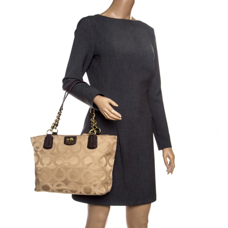 Pre Owned Coach Beige Canvas Chain Tote