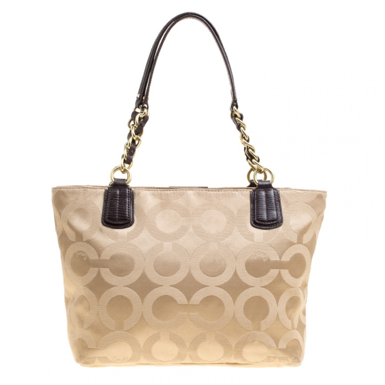 Pre Owned Coach Beige Canvas Chain Tote