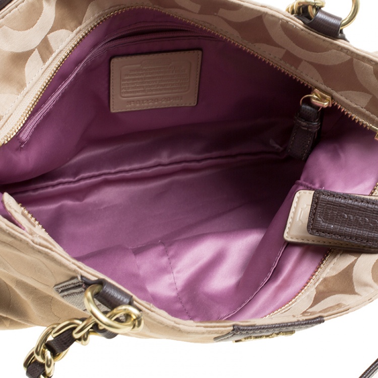 Pre Owned Coach Beige Canvas Chain Tote