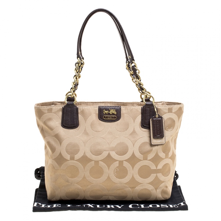 Pre Owned Coach Beige Canvas Chain Tote