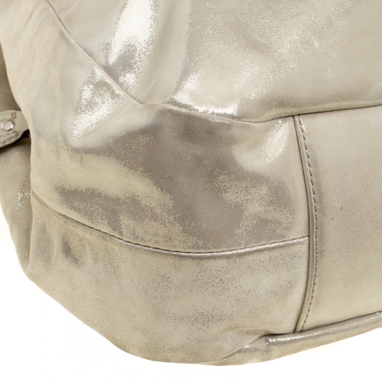 Pre Owned Coach Metallic Biege Shimmering Leather Maggie Shoulder Bag