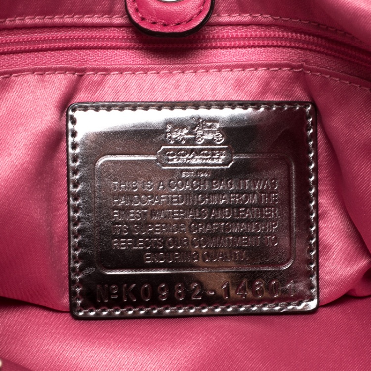 Pre Owned Coach Pink Croc Embossed Leather Ashley Tote