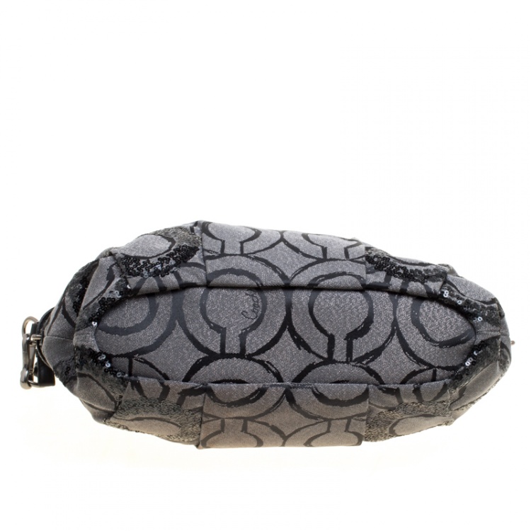 Pre Owned Coach Grey Fabric and Sequins Madison Op Art Sophia Satchel 