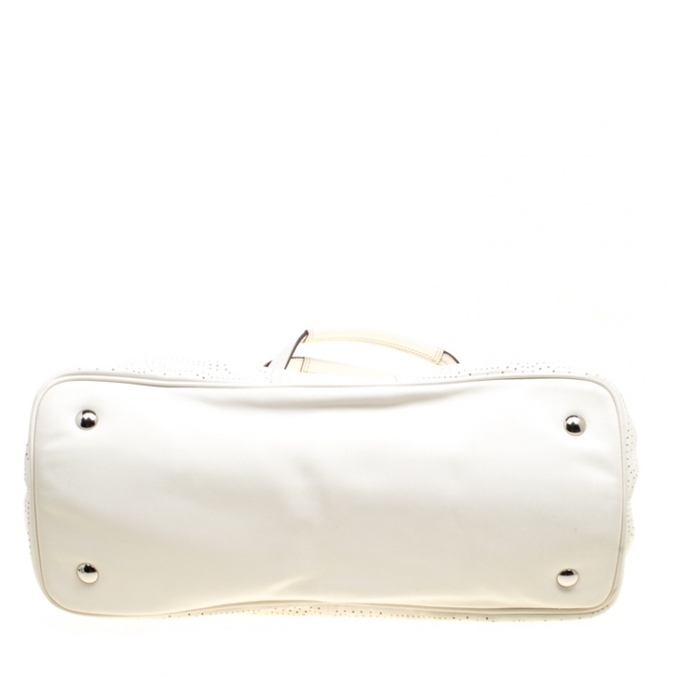 Pre Owned Coach White Perforated Leather Tote
