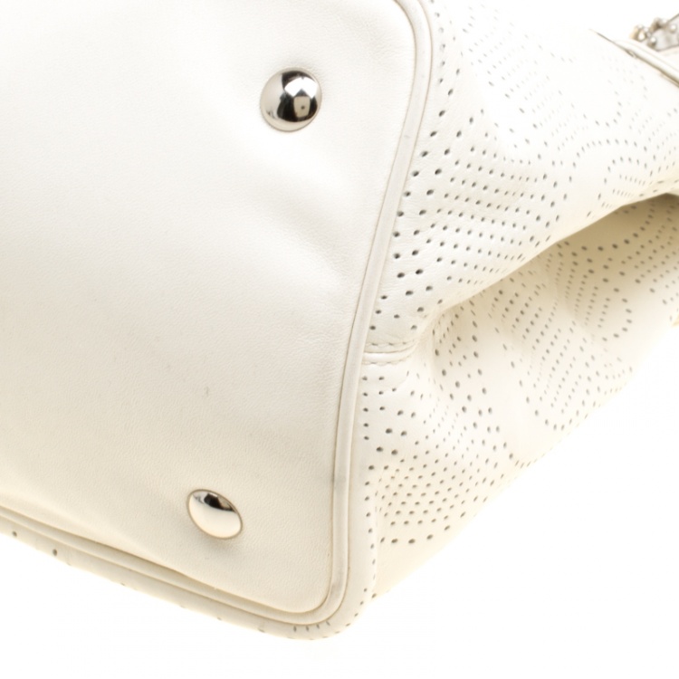 Pre Owned Coach White Perforated Leather Tote