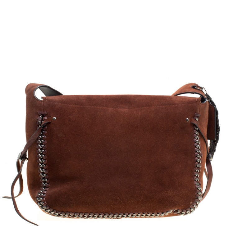 Pre Owned Coach Brown Suede Whipstitch Chain Dakotah Messenger Bag