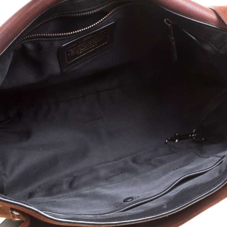 Pre Owned Coach Brown Suede Whipstitch Chain Dakotah Messenger Bag