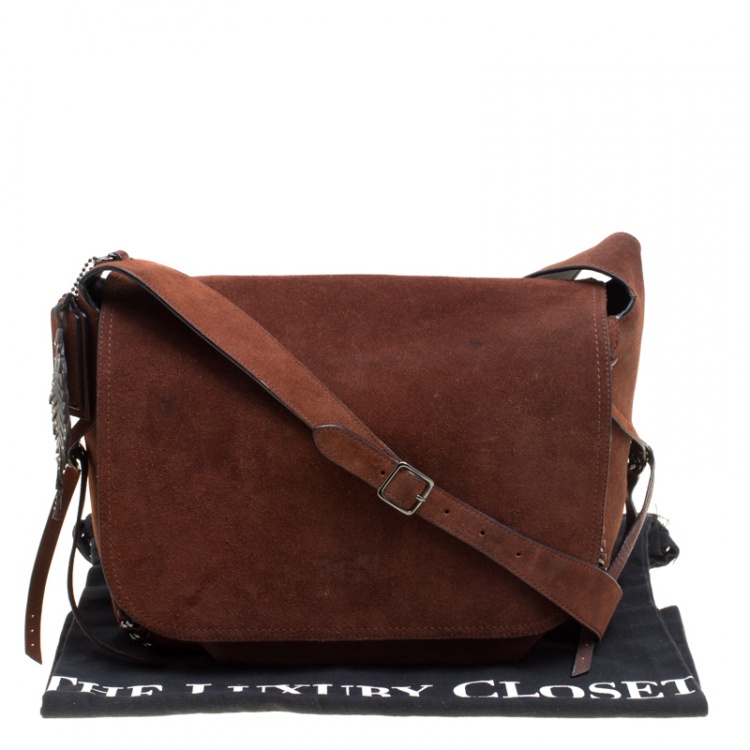 Pre Owned Coach Brown Suede Whipstitch Chain Dakotah Messenger Bag