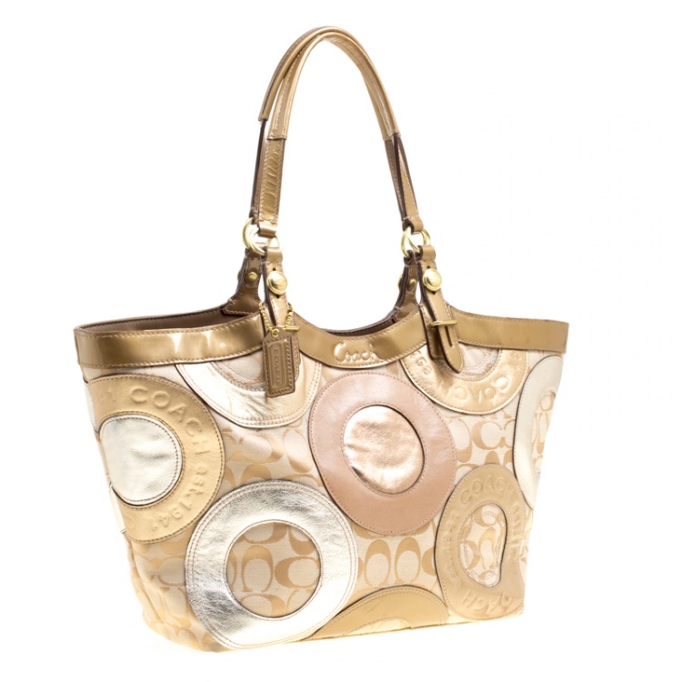 Pre Owned Coach Multicolor Canvas and Leather Shopper Tote