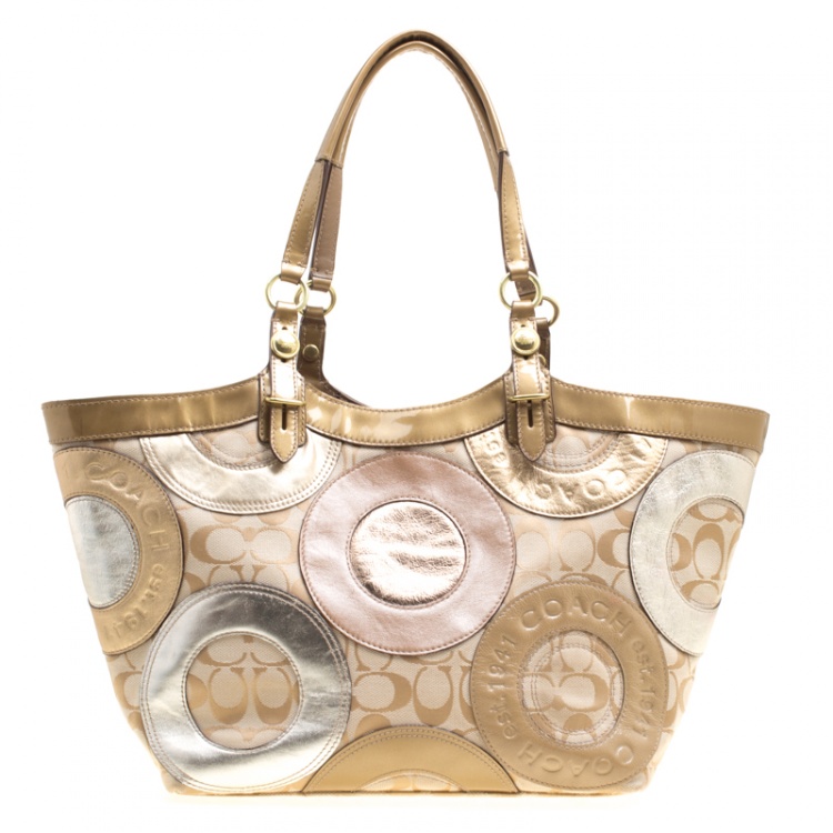 Pre Owned Coach Multicolor Canvas and Leather Shopper Tote