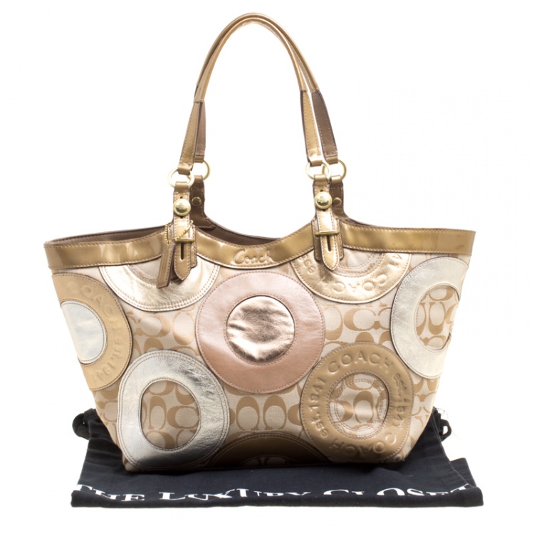Pre Owned Coach Multicolor Canvas and Leather Shopper Tote