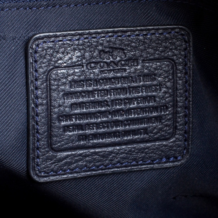 Pre Owned Coach Navy Blue Leather Shopper Tote