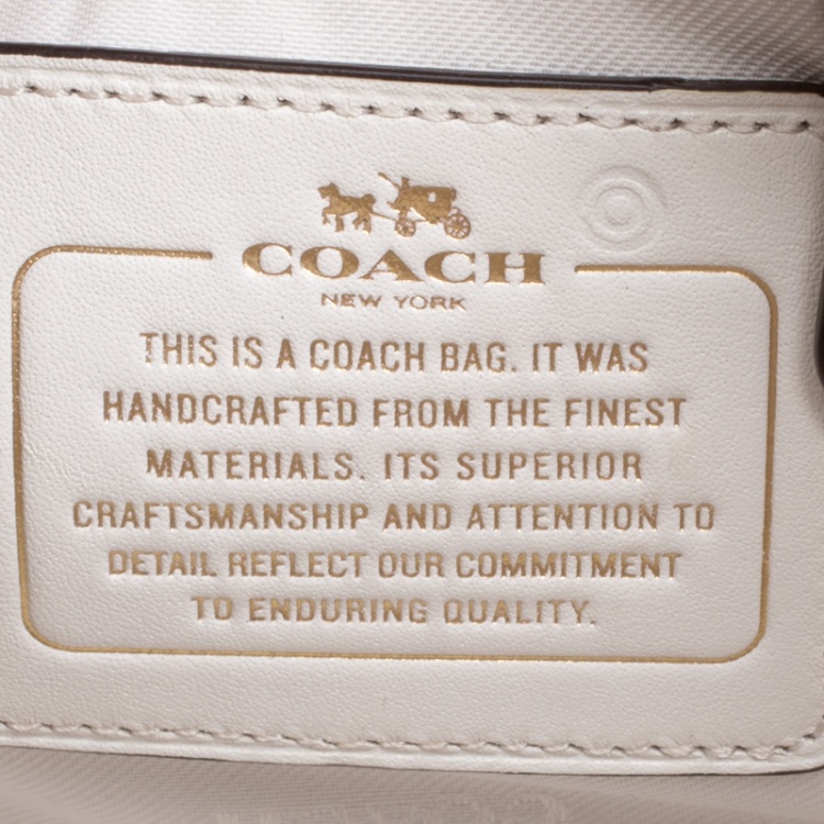 Pre Owned Coach Off White Leather Eyelet Floral Details Top Handle Bag