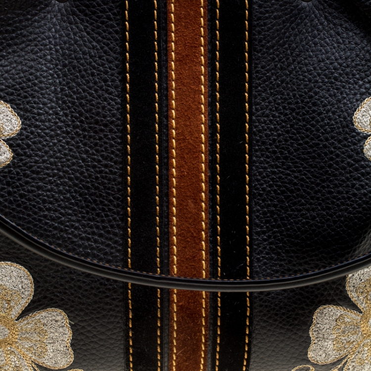 Pre Owned Coach Black Leather Embroidered Rogue Western Top Handle Shoulder Bag 