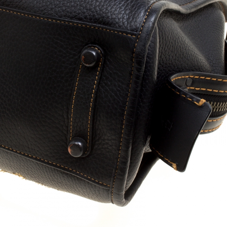 Pre Owned Coach Black Leather Embroidered Rogue Western Top Handle Shoulder Bag 