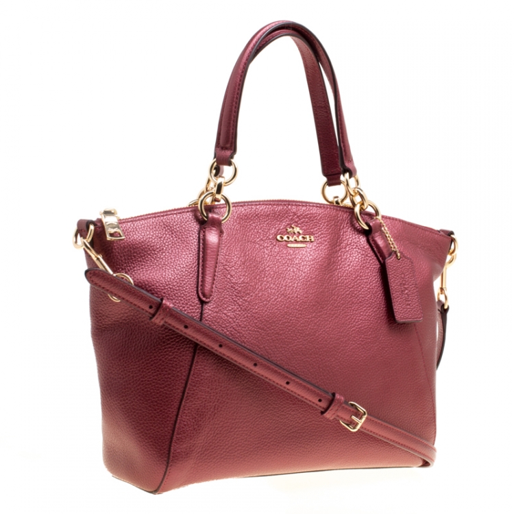 Pre Owned Coach Red Metallic Leather Small Kelsey Top Handle bag
