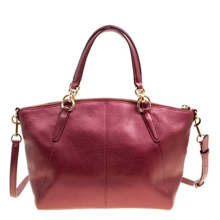 Pre Owned Coach Red Metallic Leather Small Kelsey Top Handle bag