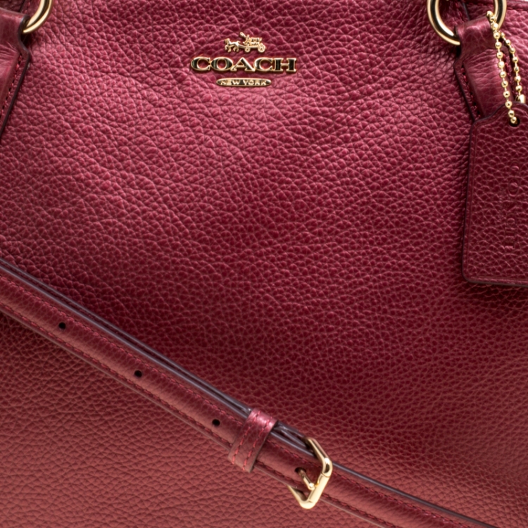 Pre Owned Coach Red Metallic Leather Small Kelsey Top Handle bag