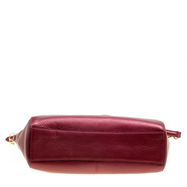 Pre Owned Coach Red Metallic Leather Small Kelsey Top Handle bag
