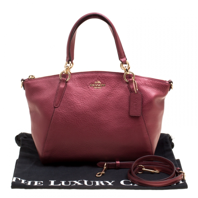 Pre Owned Coach Red Metallic Leather Small Kelsey Top Handle bag