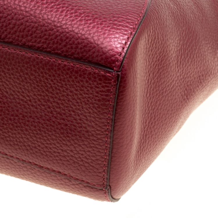 Pre Owned Coach Red Metallic Leather Small Kelsey Top Handle bag
