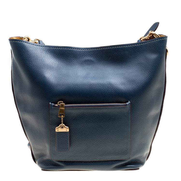 Pre Owned Coach Teal Blue Pebbled Leather Bucket Shoulder Bag
