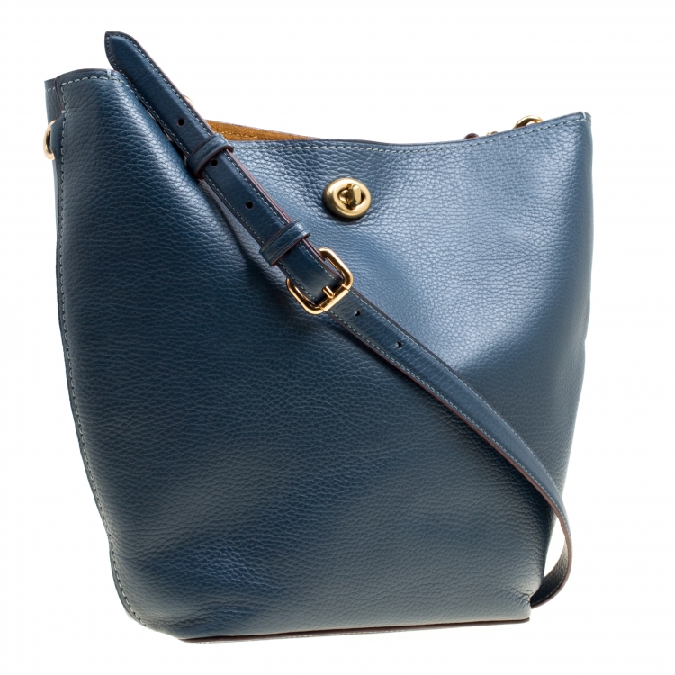 Pre Owned Coach Teal Blue Pebbled Leather Bucket Shoulder Bag