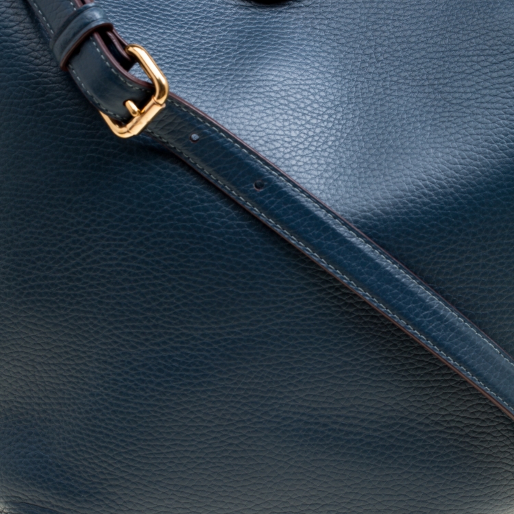 Pre Owned Coach Teal Blue Pebbled Leather Bucket Shoulder Bag