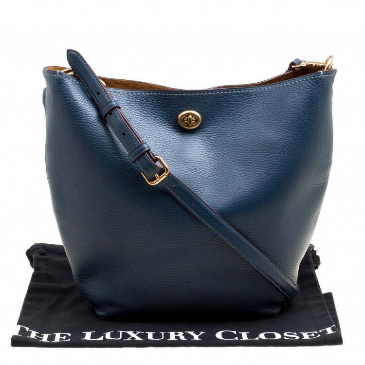 Pre Owned Coach Teal Blue Pebbled Leather Bucket Shoulder Bag