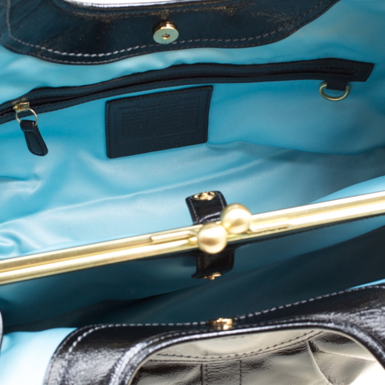 Pre Owned Coach Black Patent Leather Ergo Tattersall Pleated Satchel