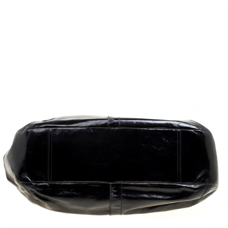 Pre Owned Coach Black Patent Leather Ergo Tattersall Pleated Satchel