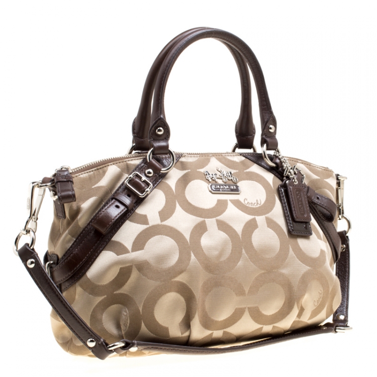 Pre Owned Coach Beige/Brown Canvas and Leather Sopia Top Handle Bag
