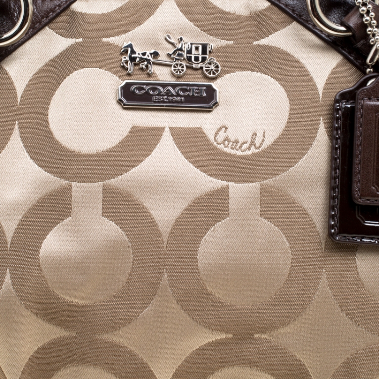 Pre Owned Coach Beige/Brown Canvas and Leather Sopia Top Handle Bag