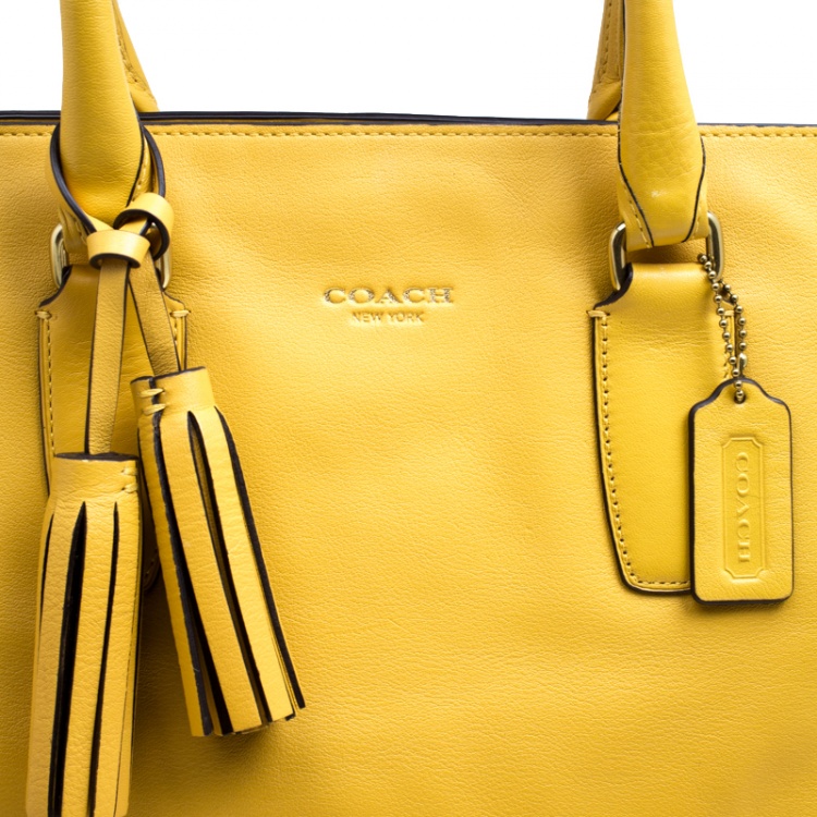 Pre Owned Coach Yellow Leather Tanner Shopper Tote