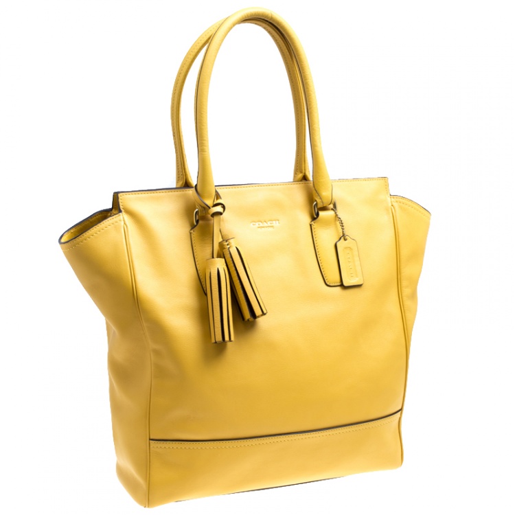 Pre Owned Coach Yellow Leather Tanner Shopper Tote