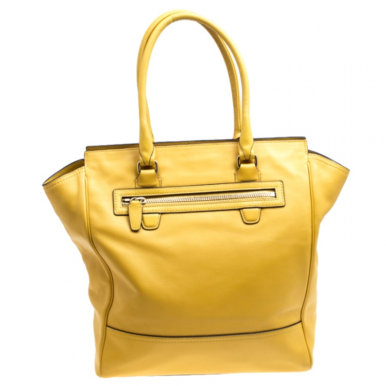 Pre Owned Coach Yellow Leather Tanner Shopper Tote