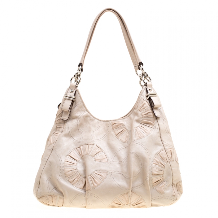 Pre Owned Coach Beige Leather Hobo