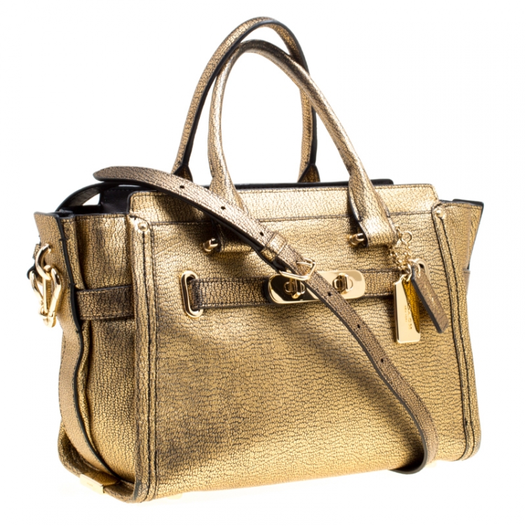 Pre Owned Coach Gold Leather Swagger 27 Carryall Top Handle Bag