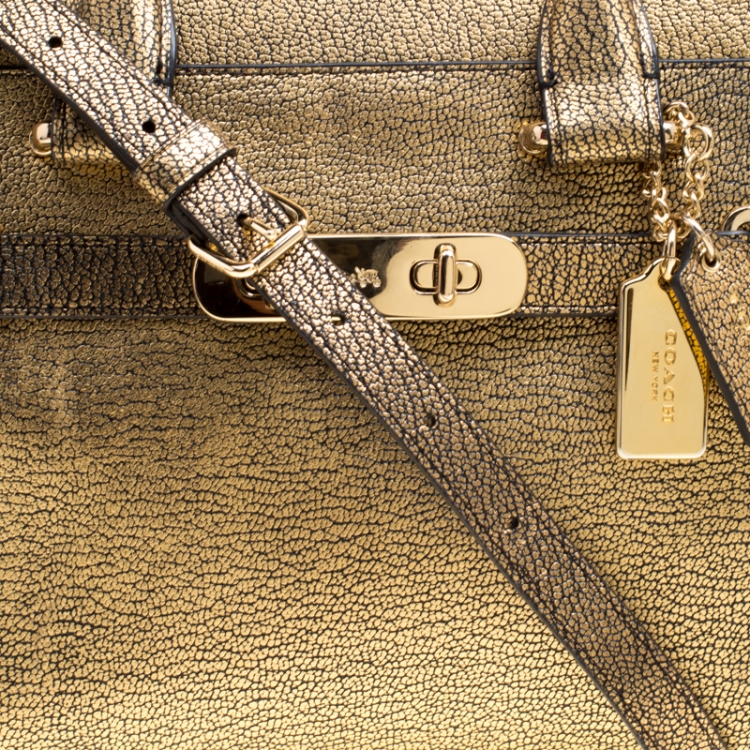 Pre Owned Coach Gold Leather Swagger 27 Carryall Top Handle Bag