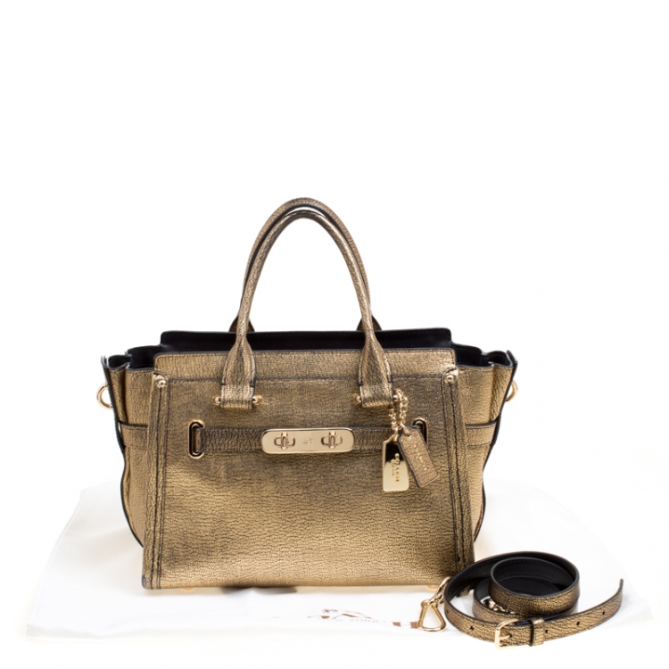 Pre Owned Coach Gold Leather Swagger 27 Carryall Top Handle Bag