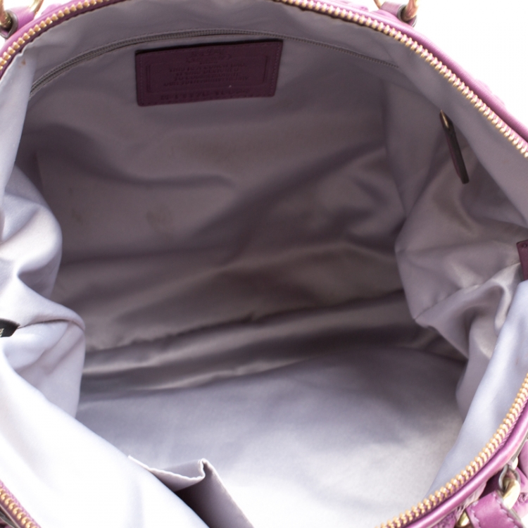Pre Owned Coach Purple Matelasse Nylon Top Handle Bag