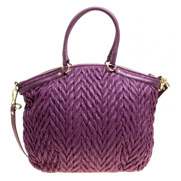 Pre Owned Coach Purple Matelasse Nylon Top Handle Bag
