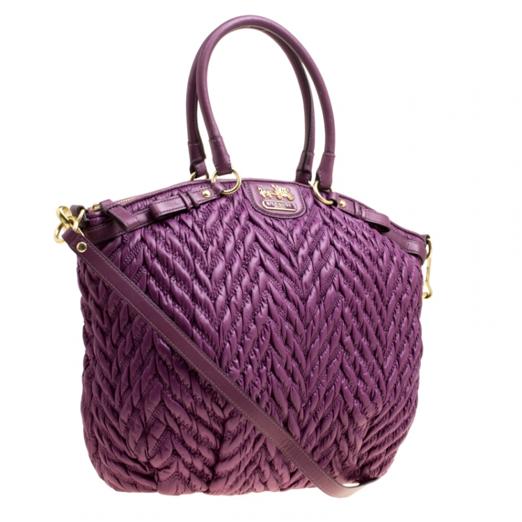 Pre Owned Coach Purple Matelasse Nylon Top Handle Bag