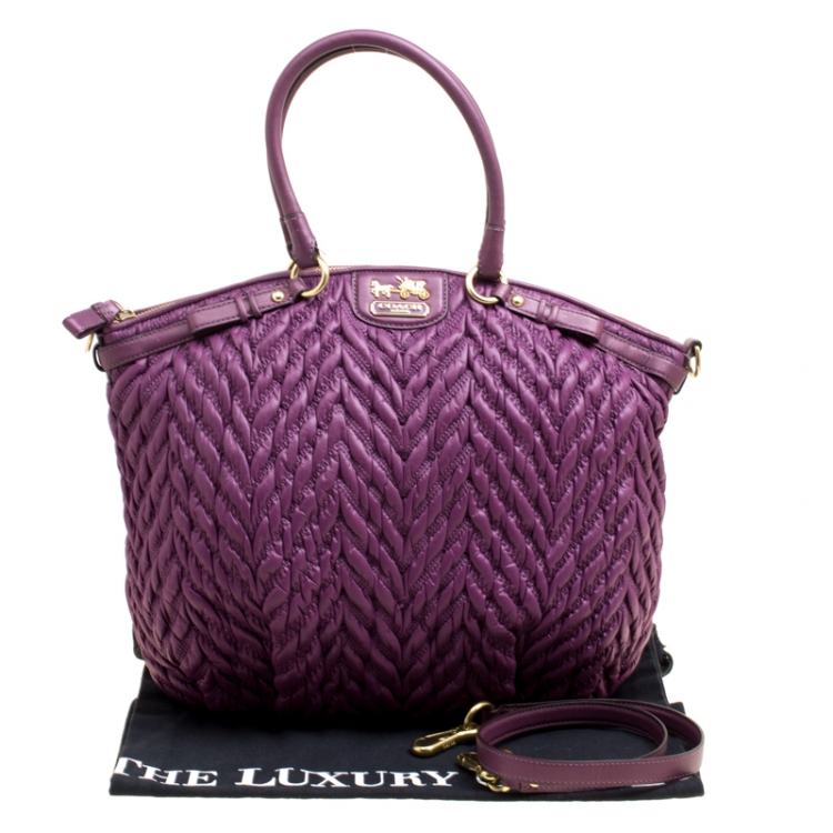 Pre Owned Coach Purple Matelasse Nylon Top Handle Bag