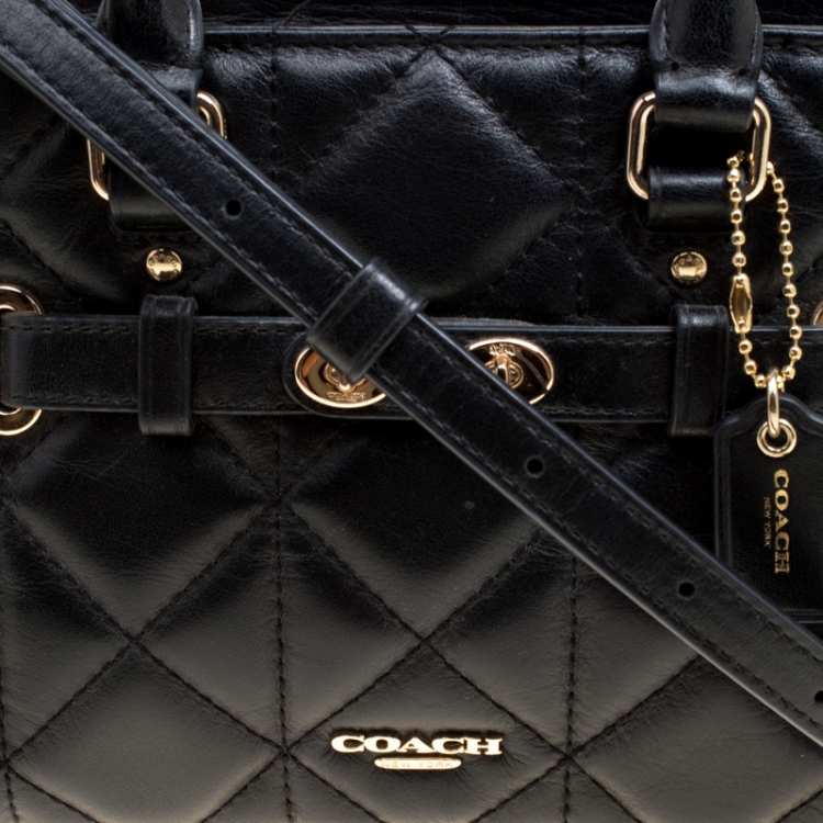 Pre Owned Coach Black Quilted Leather Mini Blake Top Handle Bag