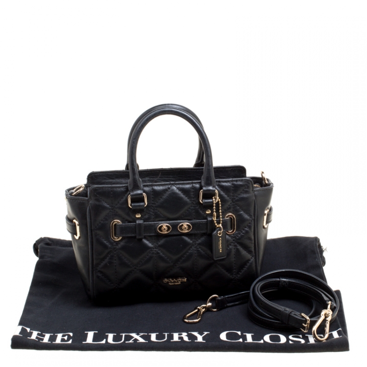 Pre Owned Coach Black Quilted Leather Mini Blake Top Handle Bag