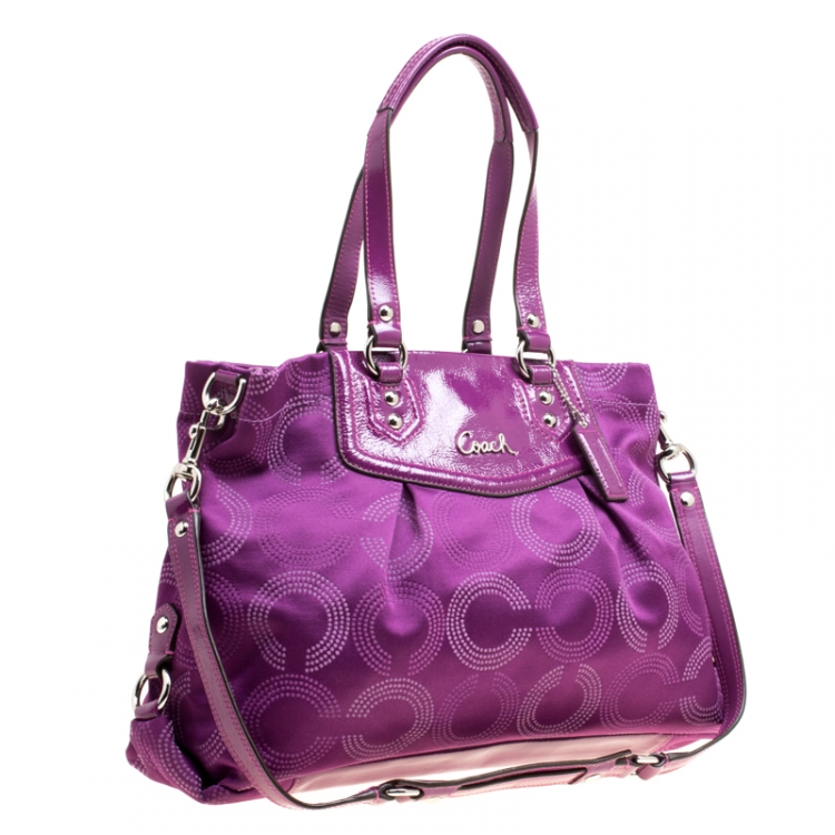 مملوكة مسبقًا Coach Purple Fabric and Patent Leather Ashley Tote