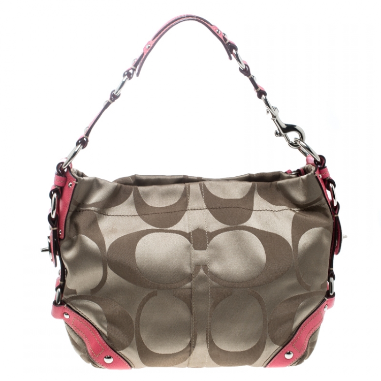 Pre Owned Coach Beige/Pink Signature Canvas Hobo